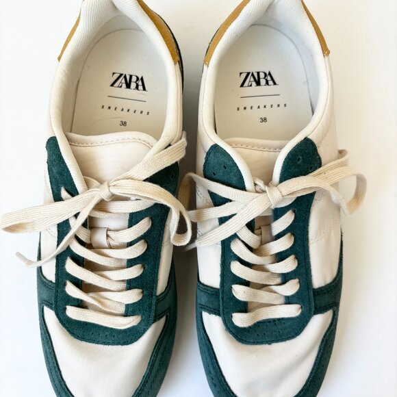 NWOT Zara white and green sneakers with yellow on back - Picture 4 of 6